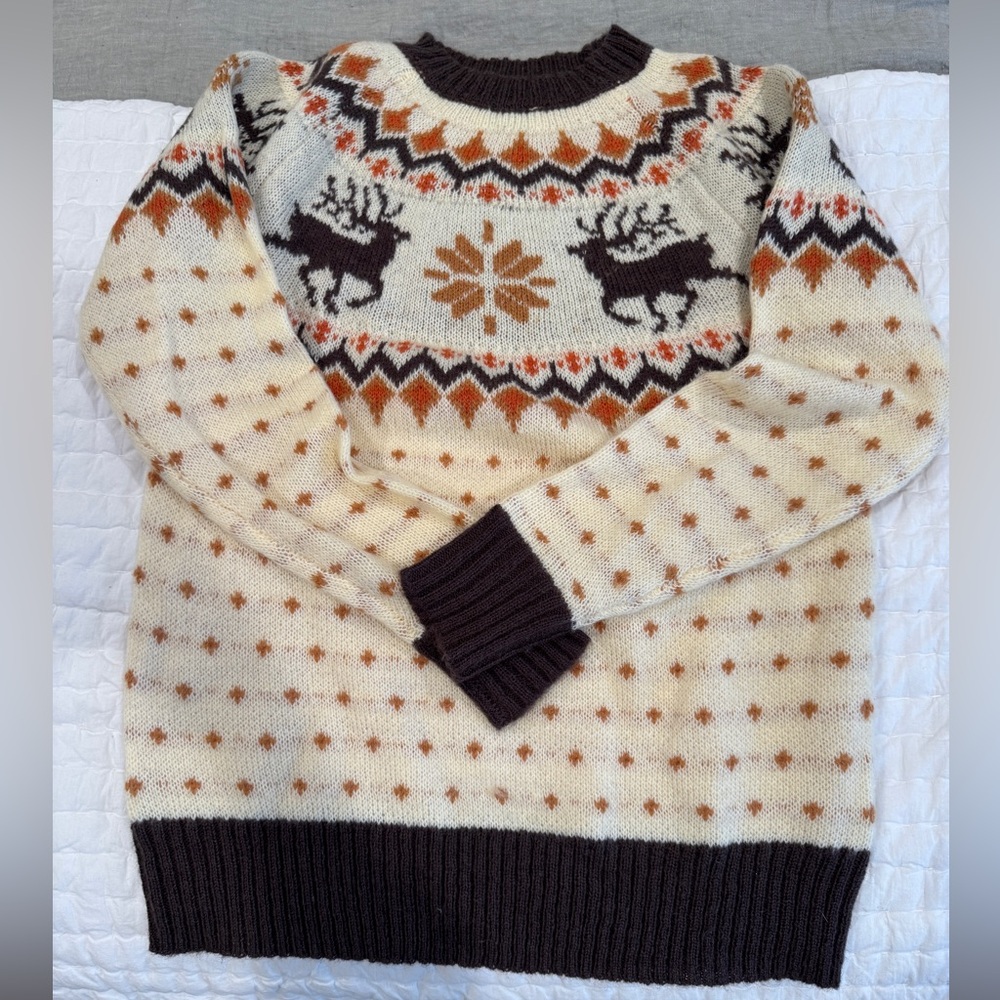 Kiel James Patrick Cream and Brown Reindeer Nordic Sweater